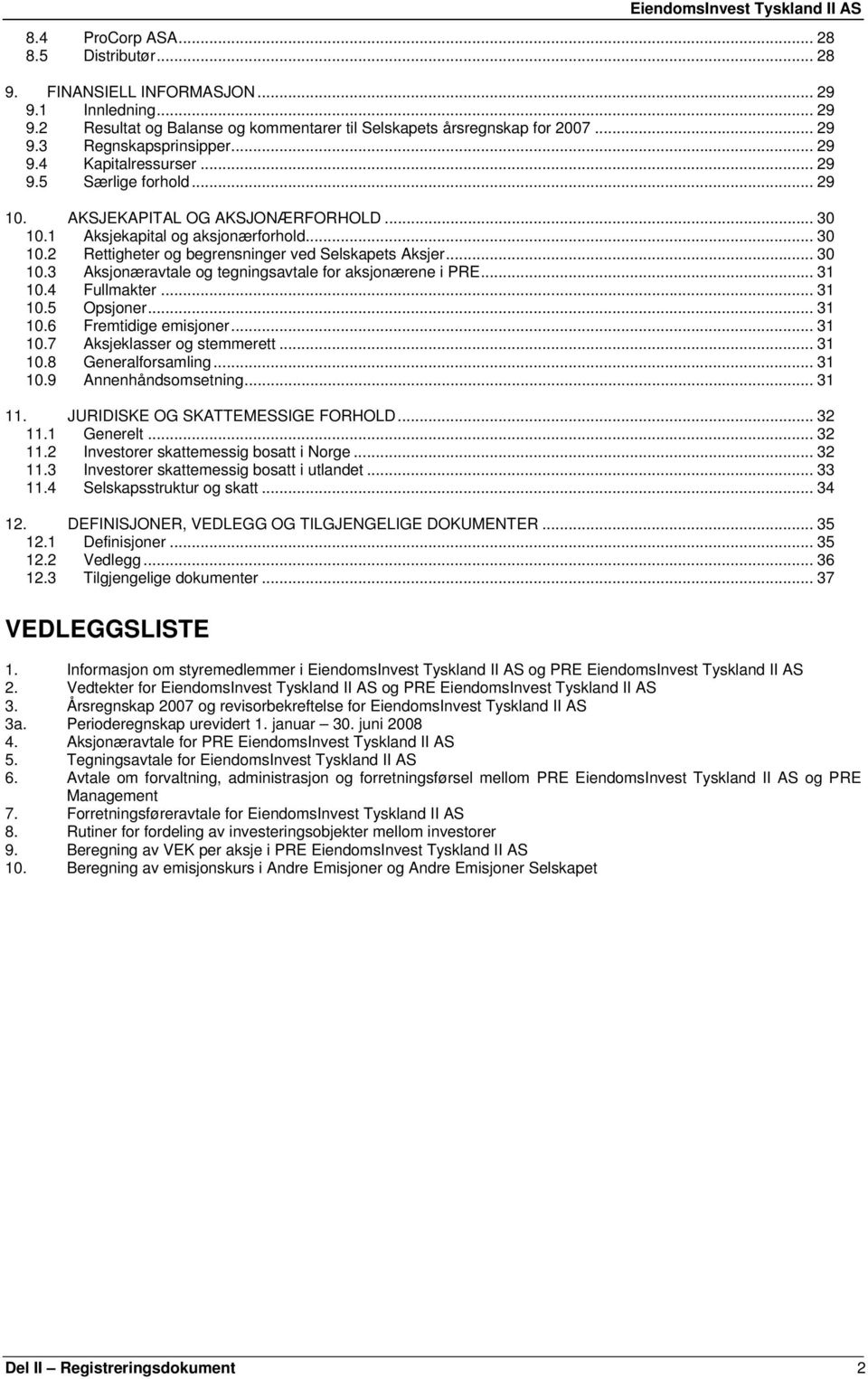 .. 30 10.3 Aksjonæravtale og tegningsavtale for aksjonærene i PRE... 31 10.4 Fullmakter... 31 10.5 Opsjoner... 31 10.6 Fremtidige emisjoner... 31 10.7 Aksjeklasser og stemmerett... 31 10.8 Generalforsamling.