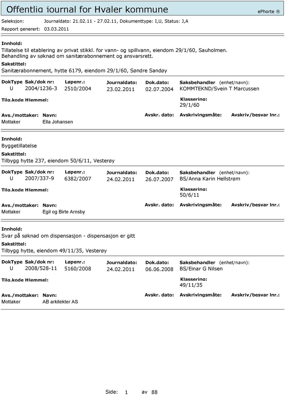 2004 KOMMTEKND/Svein T Marcussen 29/1/60 Mottaker Ella Johansen Byggetillatelse Tilbygg hytte 237, eiendom 50/6/11, Vesterøy 2007/