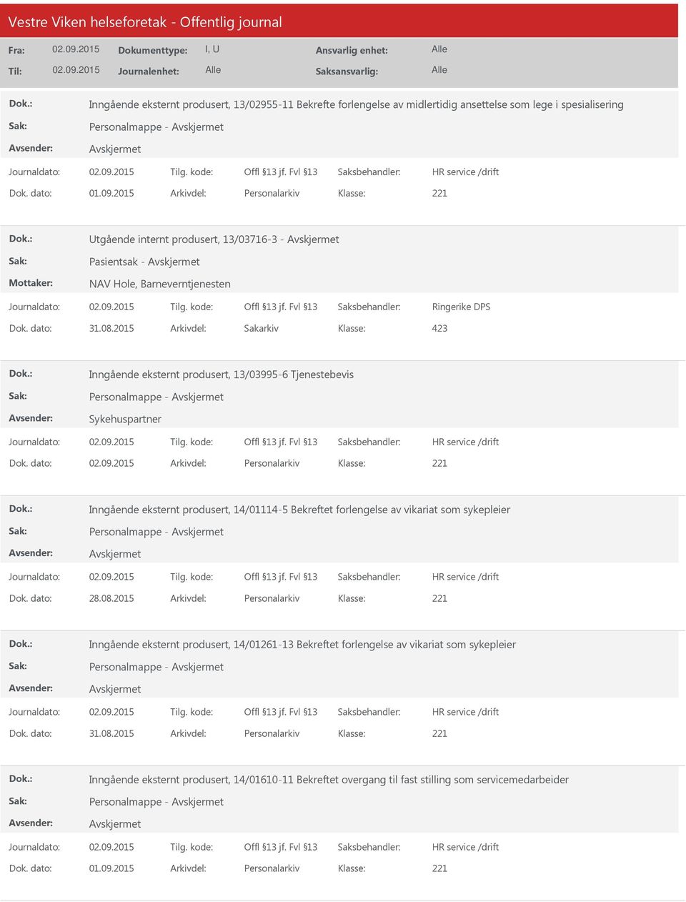 Sykehuspartner Dok. dato: Arkivdel: Personalarkiv Inngående eksternt produsert, 14/01114-5 Bekreftet forlengelse av vikariat som sykepleier Personalmappe - Dok. dato: 28.08.