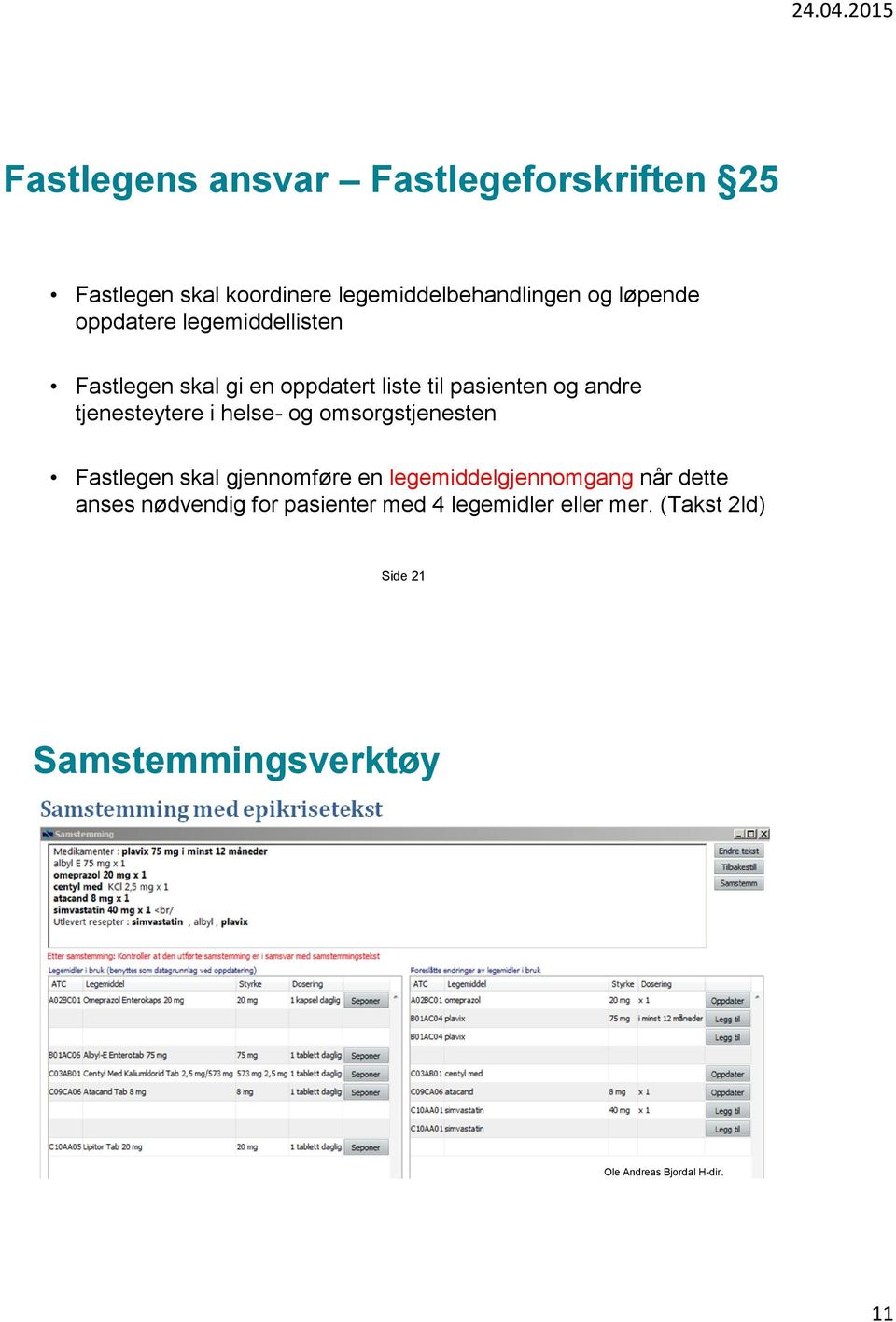 helse- og omsorgstjenesten Fastlegen skal gjennomføre en legemiddelgjennomgang når dette anses nødvendig