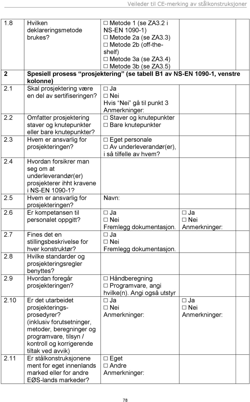 2.3 Hvem er ansvarlig for prosjekteringen? 2.4 Hvordan forsikrer man seg om at underleverandør(er) prosjekterer ihht kravene i NS-EN 1090-1? 2.5 Hvem er ansvarlig for prosjekteringen? 2.6 Er kompetansen til personalet oppgitt?