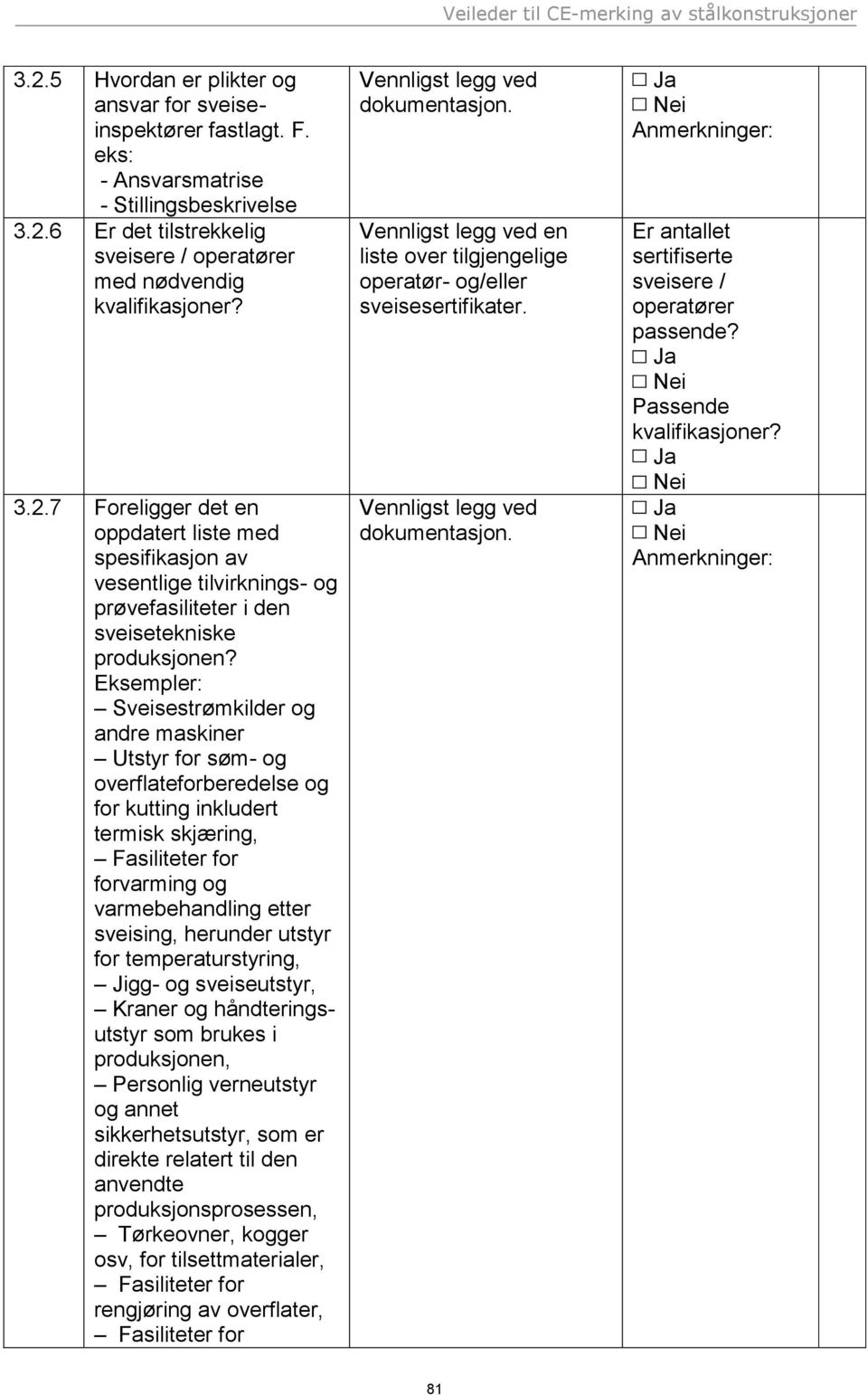 herunder utstyr for temperaturstyring, Jigg- og sveiseutstyr, Kraner og håndteringsutstyr som brukes i produksjonen, Personlig verneutstyr og annet sikkerhetsutstyr, som er direkte relatert til den