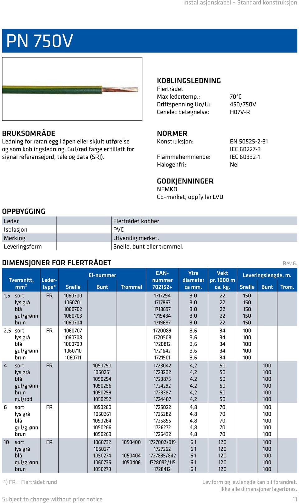 Gul/rød farge er tillatt for signal referansejord, tele og data (SRJ).