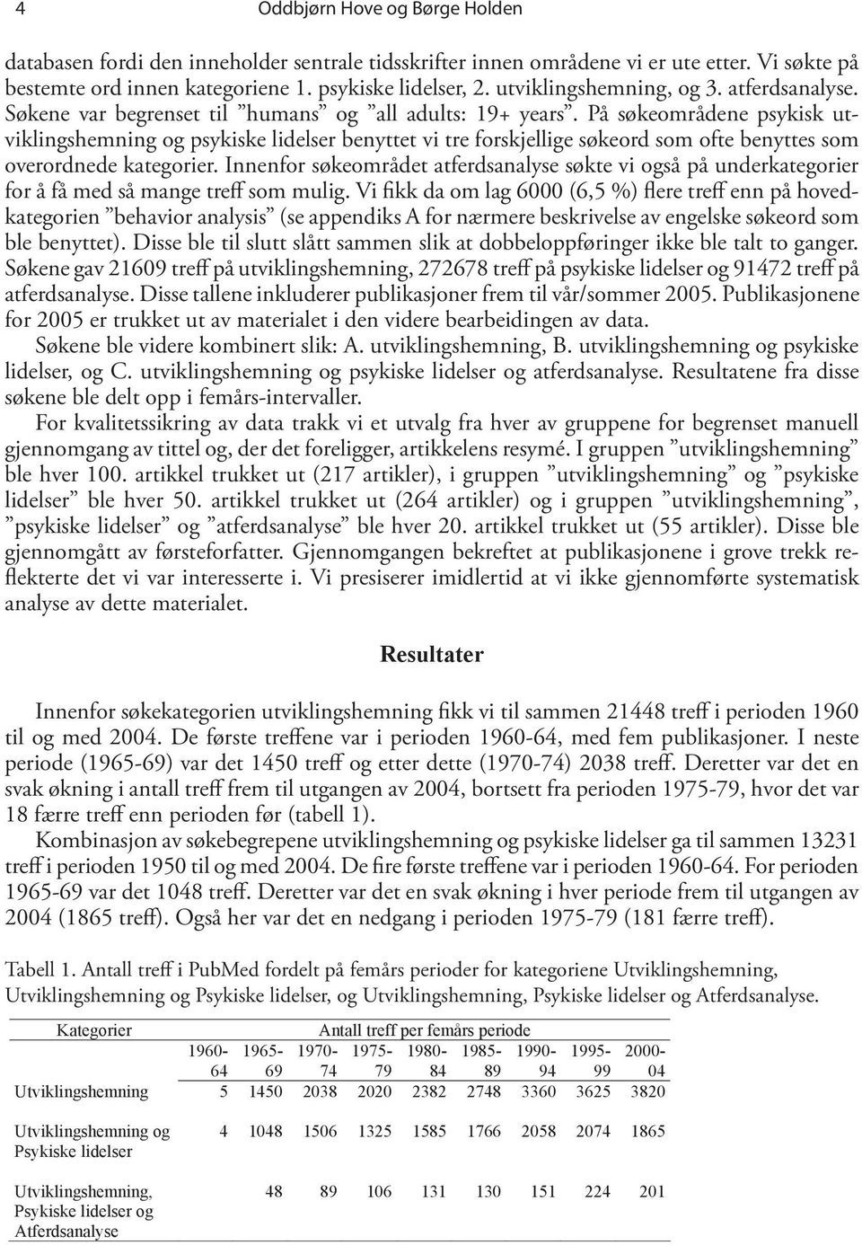 På søkeområdene psykisk utviklingshemning og psykiske lidelser benyttet vi tre forskjellige søkeord som ofte benyttes som overordnede kategorier.