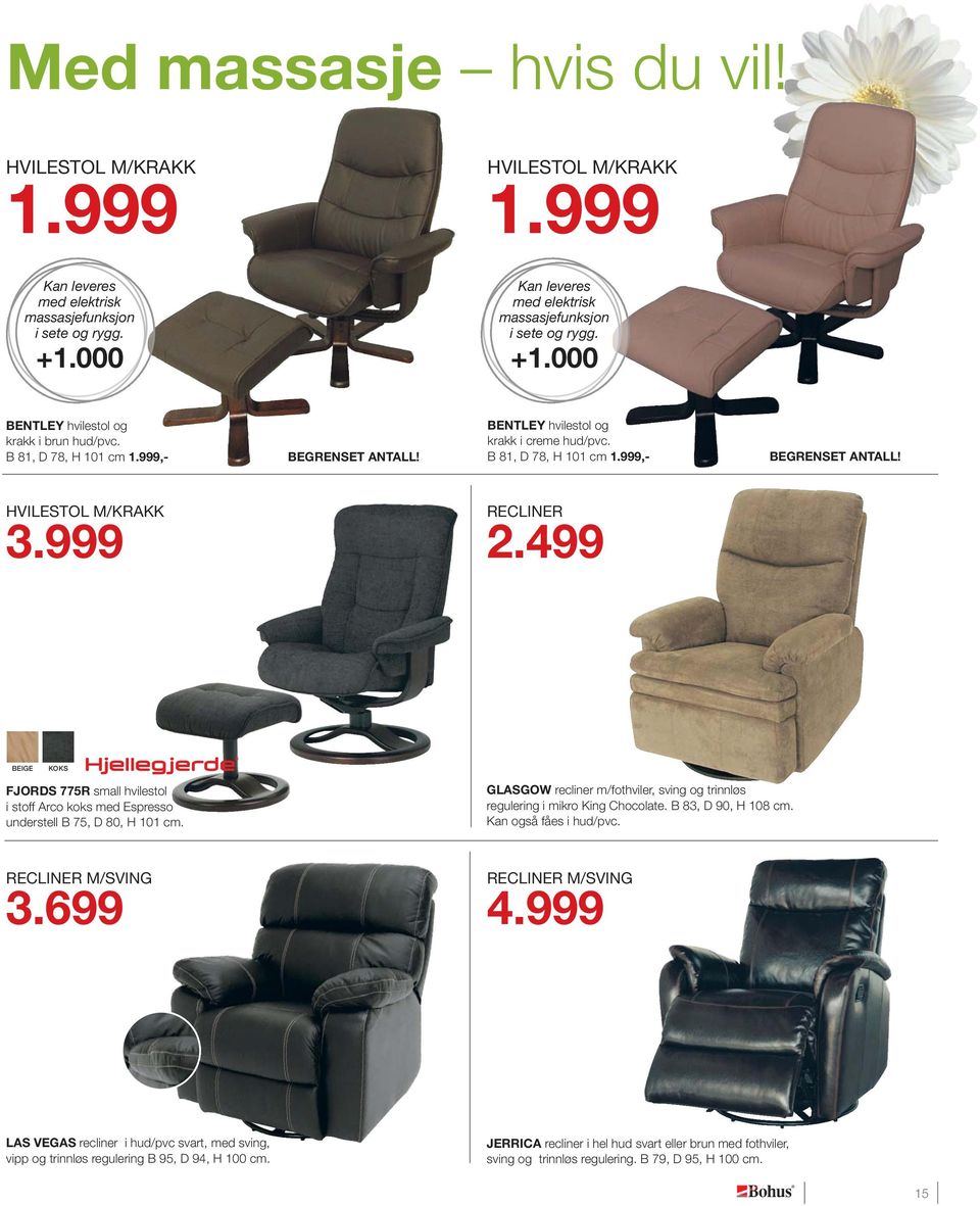 999 RECLINER 2.499 BEIGE KOKS FJORDS 775R small hvilestol i stoff Arco koks med Espresso understell B 75, D 80, H 101 cm.