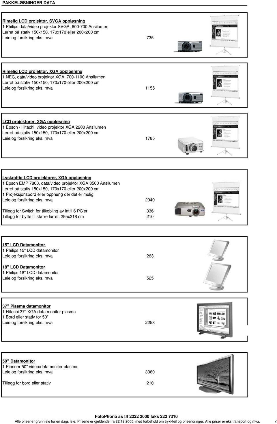 mva 1155 LCD projektorer, XGA oppløsning 1 Epson / Hitachi, video projektor XGA 2200 Ansilumen Leie og forsikring eks.