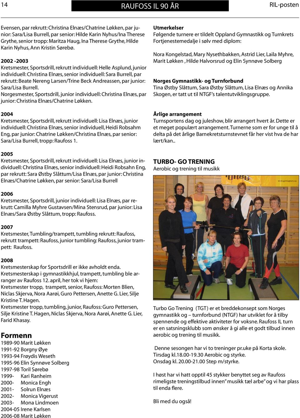 2002-2003 Kretsmester, Sportsdrill, rekrutt individuell: Helle Asplund, junior individuell: Christina Elnæs, senior individuell: Sara Burrell, par rekrutt: Beate Nereng Larsen/Trine Beck Andreassen,