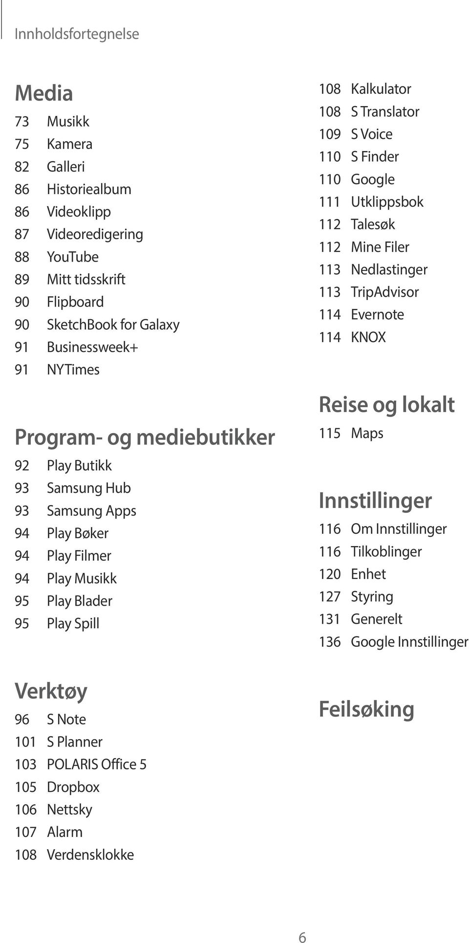POLARIS Office 5 105 Dropbox 106 Nettsky 107 Alarm 108 Verdensklokke 108 Kalkulator 108 S Translator 109 S Voice 110 S Finder 110 Google 111 Utklippsbok 112 Talesøk 112 Mine Filer 113