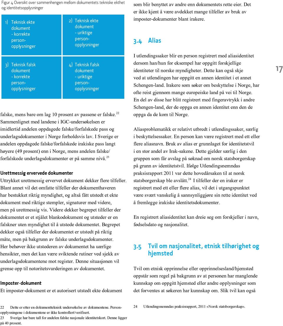 22 Sammenlignet med landene i IGC-undersøkelsen er imidlertid andelen oppdagede falske/forfalskede pass og underlagsdokumenter i Norge forholdsvis lav.