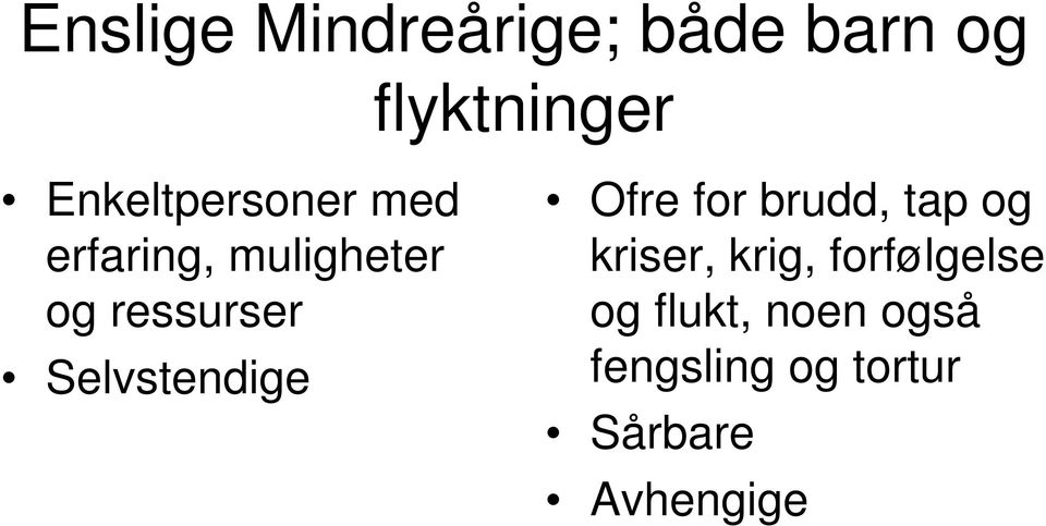 Selvstendige Ofre for brudd, tap og kriser, krig,