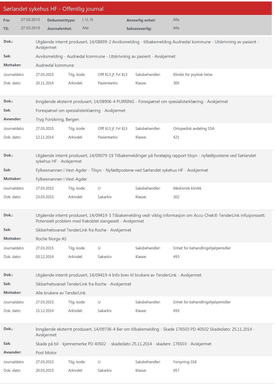 2014 Pasientarkiv 305 Inngående eksternt produsert, 14/08906-4 PRRING - Forespørsel om spesialisterklæring - Forespørsel om spesialisterklæring - Tryg Forsikring, Bergen Ortopedisk avdeling SSA 12.11.