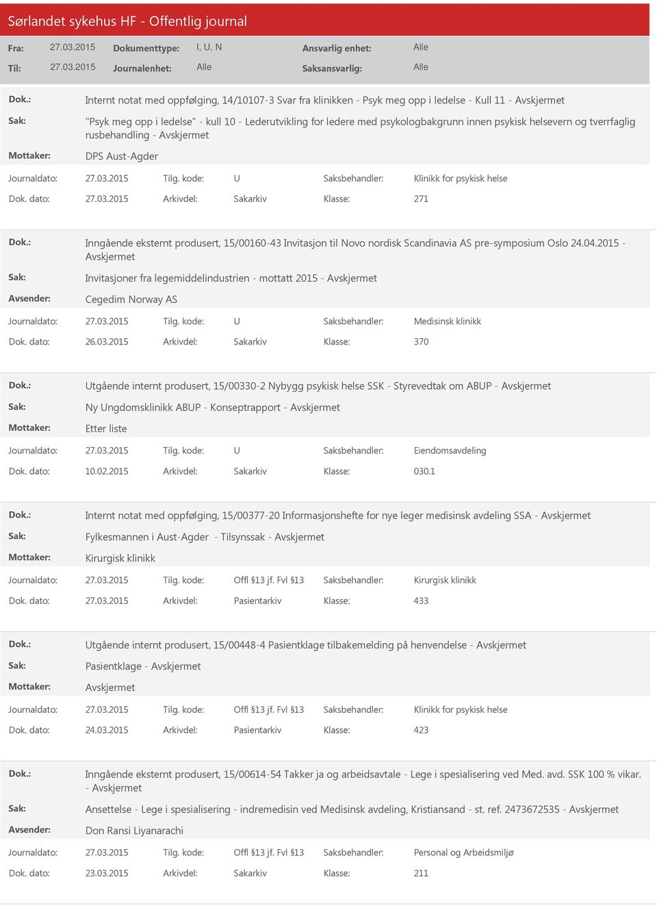 24.04.2015 - Invitasjoner fra legemiddelindustrien - mottatt 2015 - Cegedim Norway AS Medisinsk klinikk 26.03.