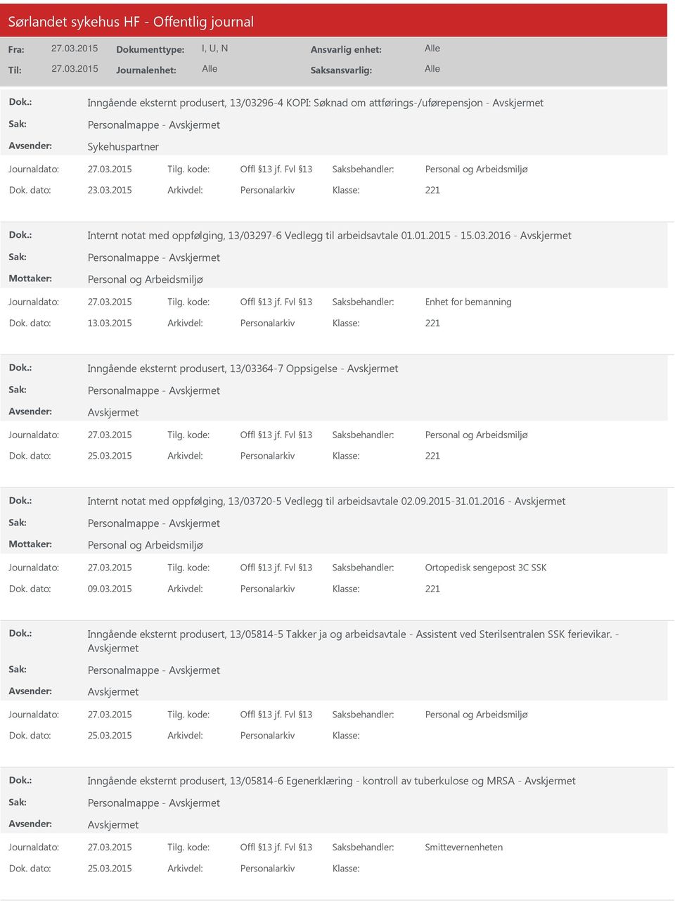 09.2015-31.01.2016 - Personalmappe - Ortopedisk sengepost 3C SSK 09.03.