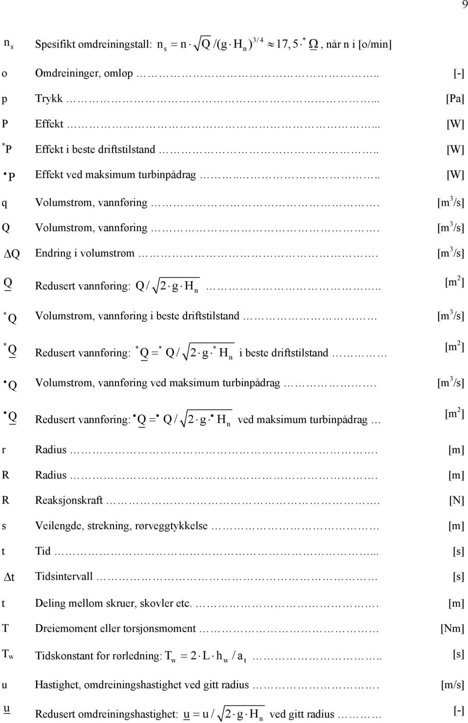 . [m ] * Q Volumstrøm, vannføring i beste driftstilstand [m 3 /s] * Q Redusert vannføring: * Q= * Q/ g * Hn i beste driftstilstand [m ] Q Volumstrøm, vannføring ved maksimum turbinpådrag.