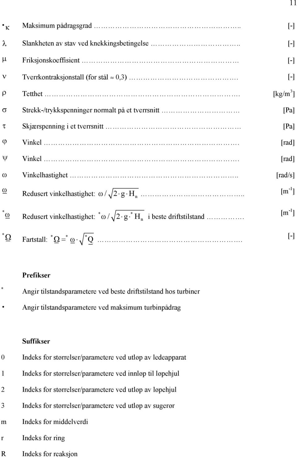 . [m -1 ] * ω Redusert vinkelhastighet: * ω/ g * Hn i beste driftstilstand. * Ω Fartstall: * Ω= * ω * Q.