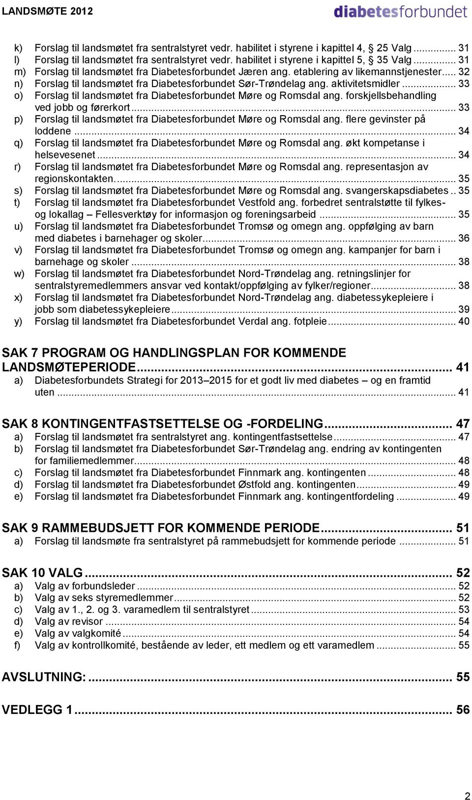 .. 33 o) Forslag til landsmøtet fra Møre og Romsdal ang. forskjellsbehandling ved jobb og førerkort... 33 p) Forslag til landsmøtet fra Møre og Romsdal ang. flere gevinster på loddene.