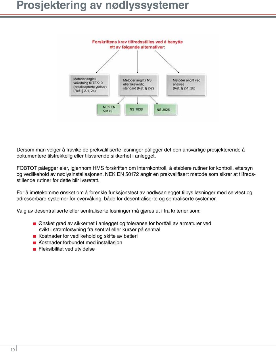 NEK EN 50172 angir en prekvalifisert metode som sikrer at tilfredsstillende rutiner for dette blir ivaretatt.