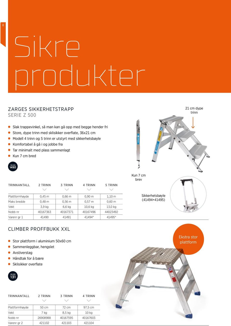 0,66 m 0,90 m 1,10 m Maks bredde 0,48 m 0,56 m 0,57 m 0,60 m Vekt 3,9 kg 6,6 kg 10,6 kg 13,0 kg Nobb nr 40167363 40167371 40167496 44023492 Varenr gr 1 41490 41491 41494* 41495* Sikkerhetsbøyle