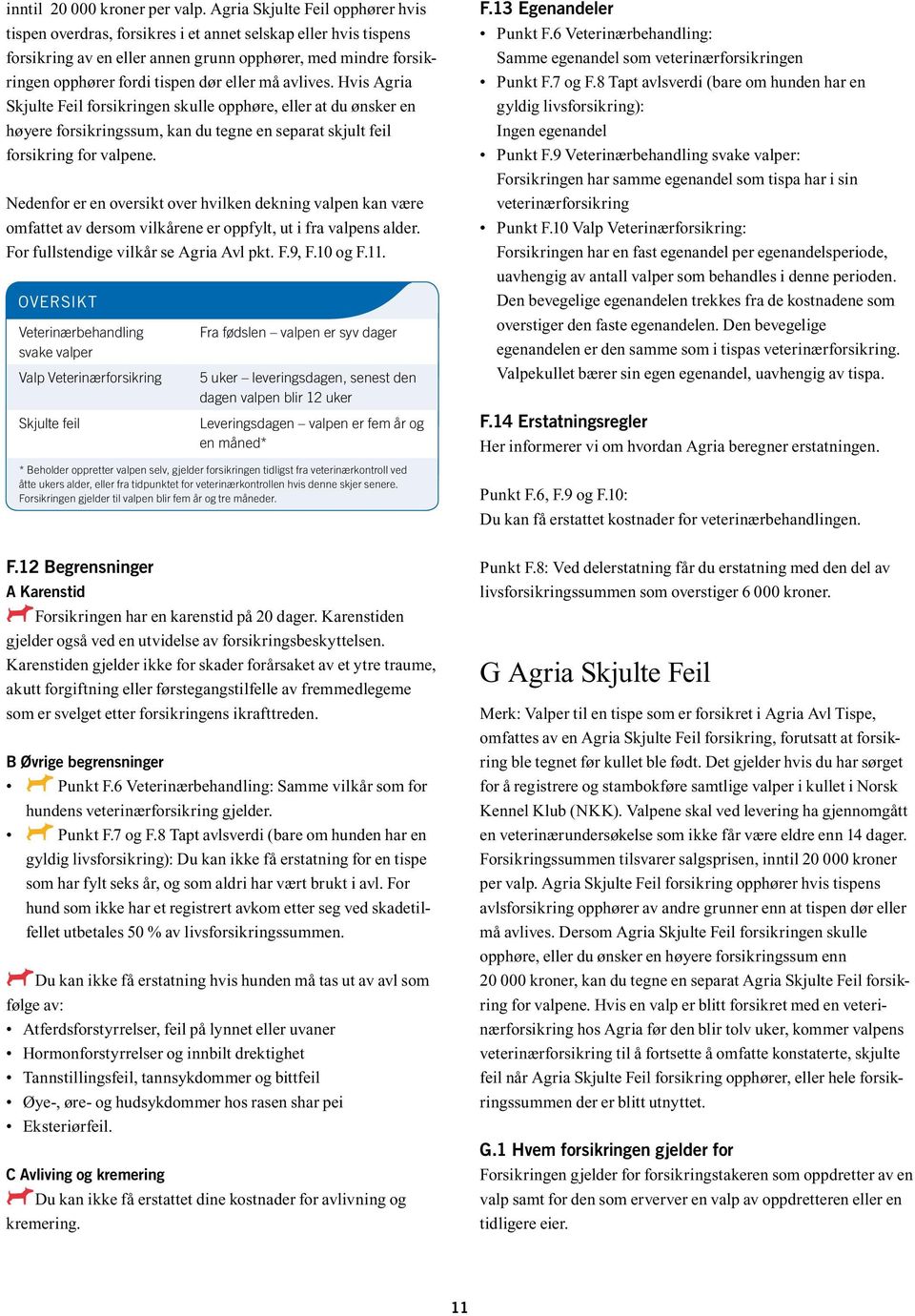 må avlives. Hvis Agria Skjulte Feil forsikringen skulle opphøre, eller at du ønsker en høyere forsikringssum, kan du tegne en separat skjult feil forsikring for valpene.