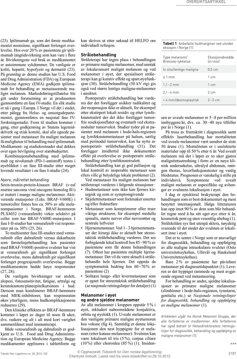 Food and Drug Administration (FDA) og European Medicine Agency (EMA) godkjent ipilimumab for behandling av metastaserende malignt melanom.