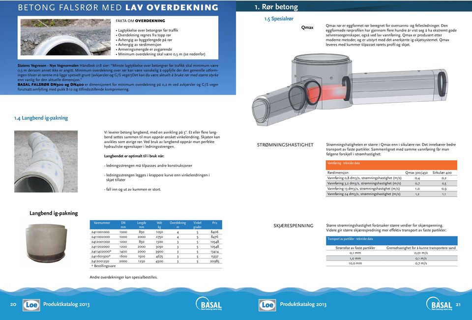 overdekning skal være 0,5 m (se nedenfor) 1.5 Spesialrør Qmax Qmax rør er eggformet rør beregnet for overvanns- og fellesledninger.