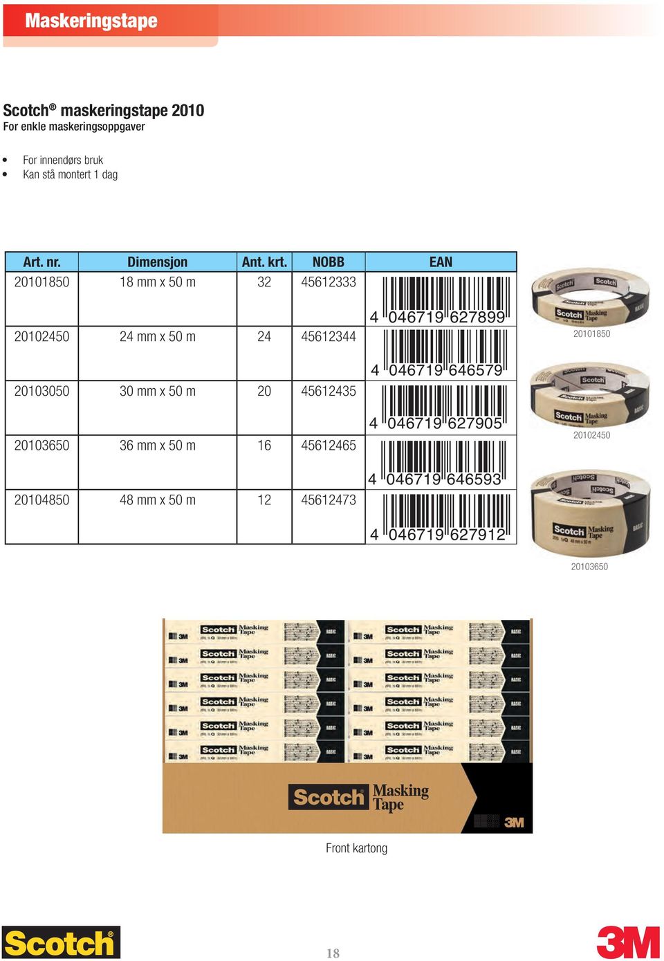 20 45612435 20103650 36 mm x 50 m 16 45612465 20104850 48 mm x 50 m 12 45612473 4 046719 627899 4 046719