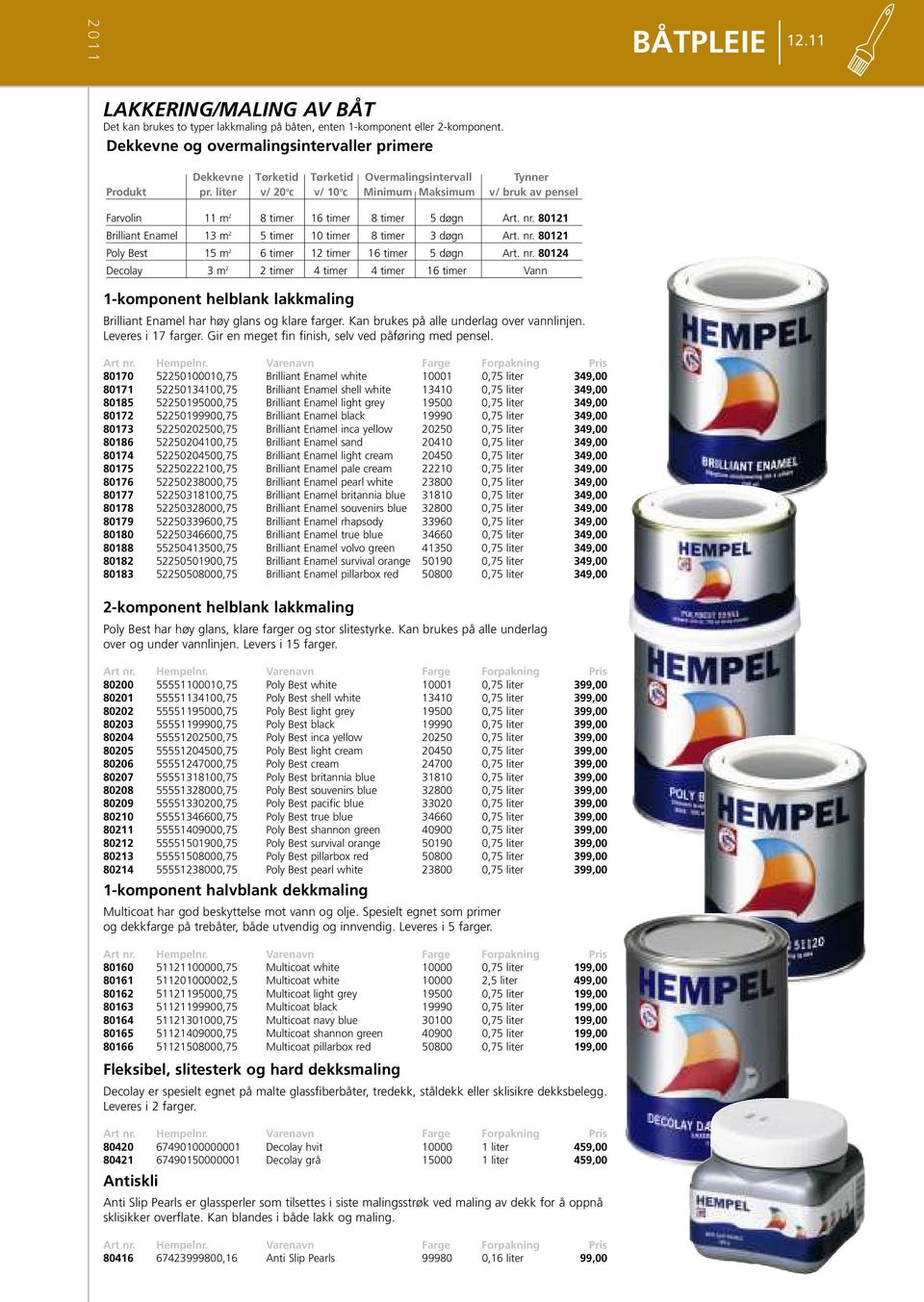 liter v/ 20 o c v/ 10 o c Minimum Maksimum v/ bruk av pensel Farvolin 11 m 2 8 timer 16 timer 8 timer 5 døgn Art. nr. 80121 Brilliant Enamel 13 m 2 5 timer 10 timer 8 timer 3 døgn Art. nr. 80121 Poly Best 15 m 2 6 timer 12 timer 16 timer 5 døgn Art.