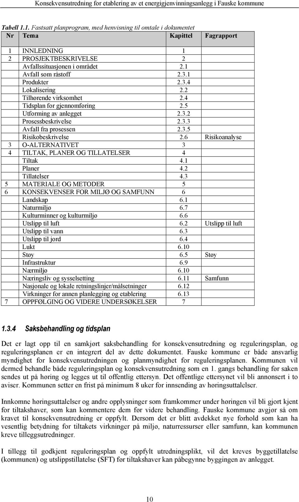 6 Risikoanalyse 3 O-ALTERNATIVET 3 4 TILTAK, PLANER OG TILLATELSER 4 Tiltak 4.1 Planer 4.2 Tillatelser 4.3 5 MATERIALE OG METODER 5 6 KONSEKVENSER FOR MILJØ OG SAMFUNN 6 Landskap 6.1 Naturmiljø 6.