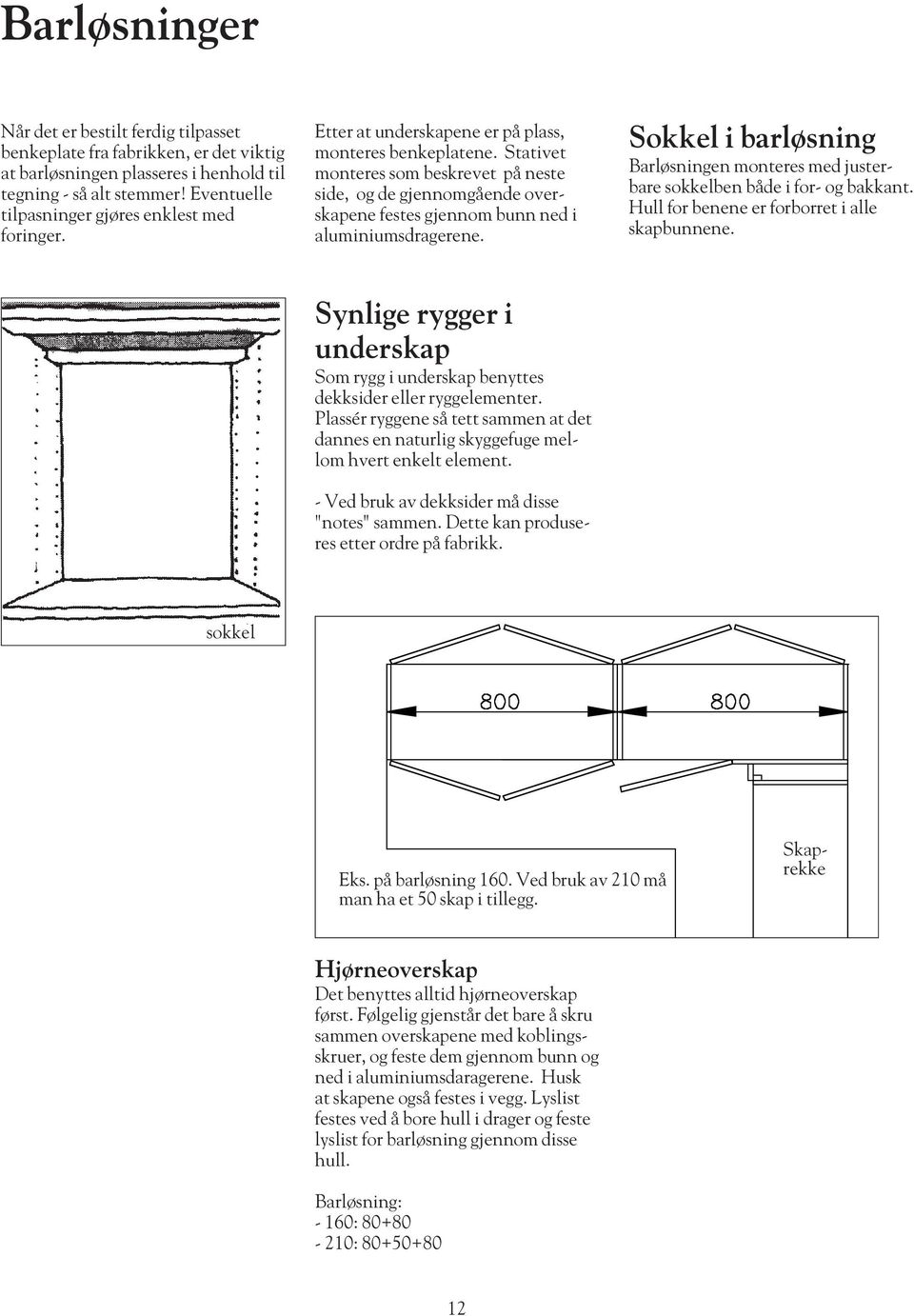 Stativet monteres som beskrevet på neste side, og de gjennomgående overskapene festes gjennom bunn ned i aluminiumsdragerene.