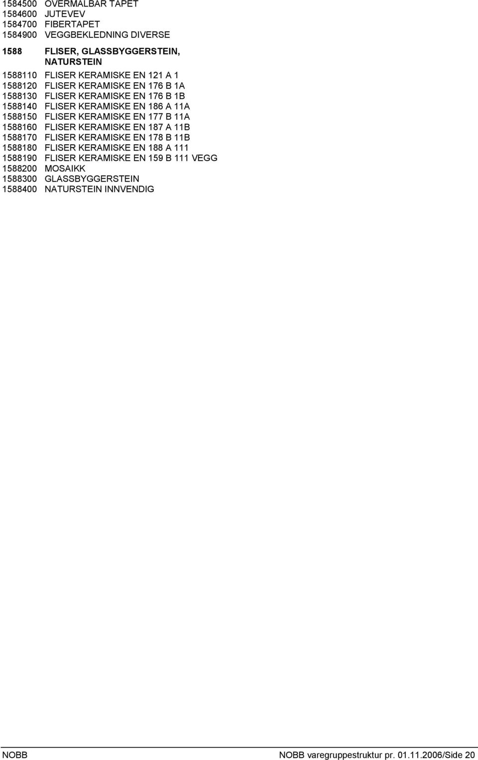 KERAMISKE EN 177 B 11A 1588160 FLISER KERAMISKE EN 187 A 11B 1588170 FLISER KERAMISKE EN 178 B 11B 1588180 FLISER KERAMISKE EN 188 A 111 1588190