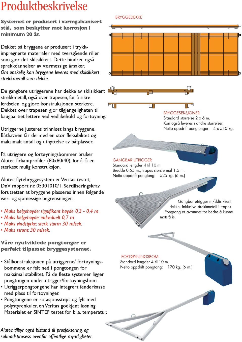 Om ønskelig kan bryggene leveres med sklisikkert strekkmetall som dekke.