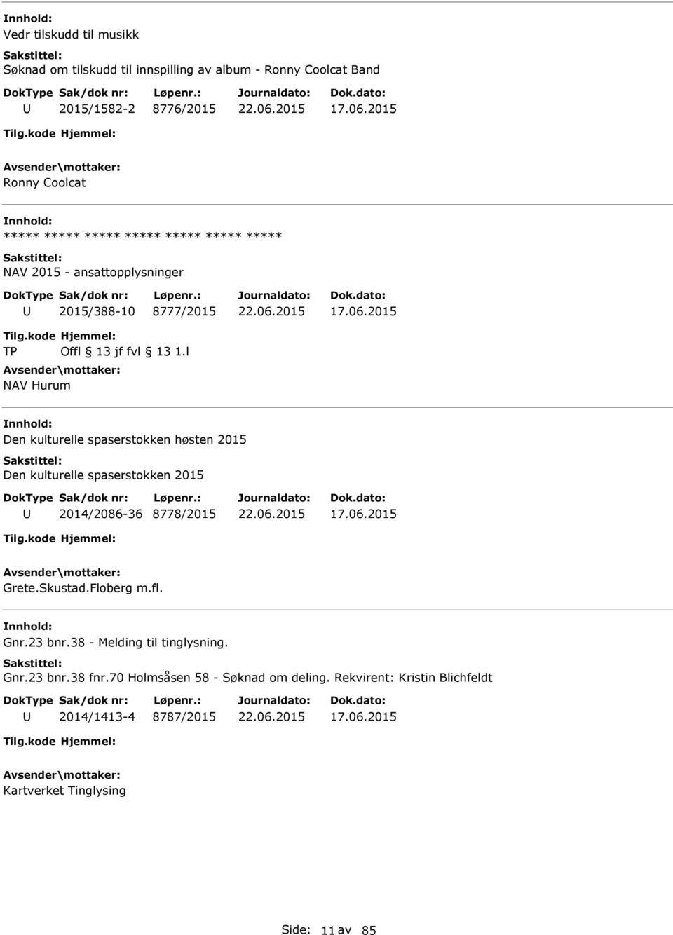 kode TP Hjemmel: Offl 13 jf fvl 13 1.l NAV Hurum Den kulturelle spaserstokken høsten 2015 Den kulturelle spaserstokken 2015 2014/2086-36 8778/2015 17.06.