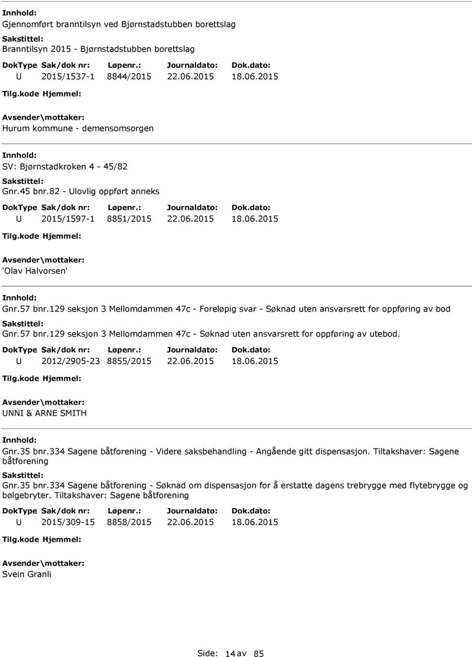 57 bnr.129 seksjon 3 Mellomdammen 47c - Søknad uten ansvarsrett for oppføring av utebod. 2012/2905-23 8855/2015 18.06.2015 NN & ARNE SMTH Gnr.35 bnr.