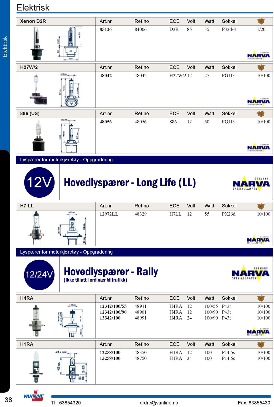 no ECE Volt Watt Sokkel 12972LL 48329 H7LL 12 55 PX26d 10/100 Lyspærer for motorkjøretøy - Oppgradering 12/24V Hovedlyspærer - Rally (Ikke tillatt i ordinær biltrafikk) H4RA Ref.