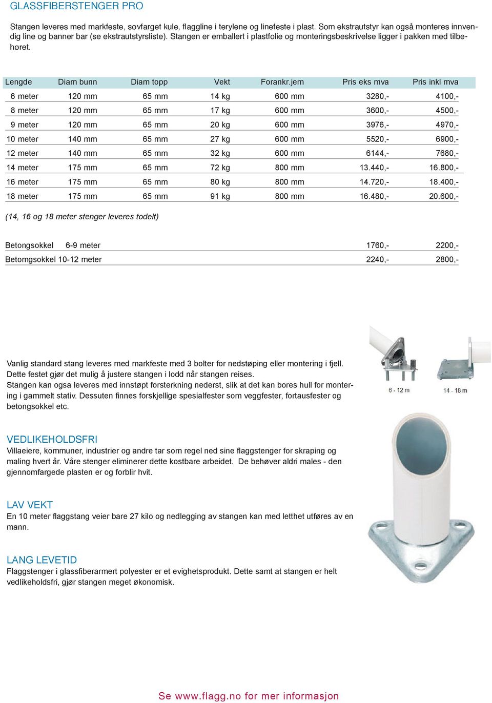 jern Pris eks mva Pris inkl mva 6 meter 120 mm 65 mm 14 kg 600 mm 3280,- 4100,- 8 meter 120 mm 65 mm 17 kg 600 mm 3600,- 4500,- 9 meter 120 mm 65 mm 20 kg 600 mm 3976,- 4970,- 10 meter 140 mm 65 mm