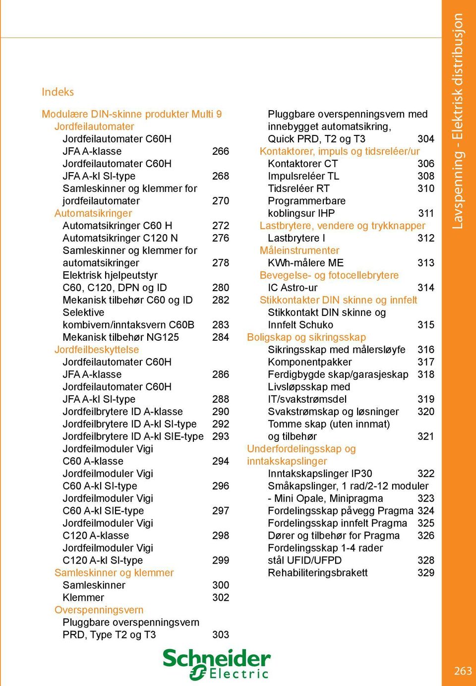 282 Selektive kombivern/inntaksvern C60B 283 Mekanisk tilbehør NG125 284 Jordfeilbeskyttelse Jordfeilautomater C60H JFA A-klasse 286 Jordfeilautomater C60H JFA A-kl SI-type 288 Jordfeilbrytere ID