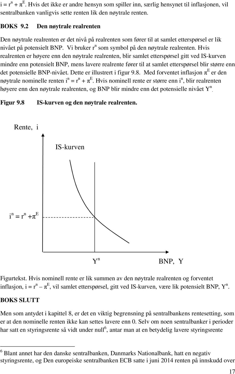 Hvis realrenten er høyere enn den nøytrale realrenten, blir samlet etterspørsel gitt ved IS-kurven mindre enn potensielt BNP, mens lavere realrente fører til at samlet etterspørsel blir større enn