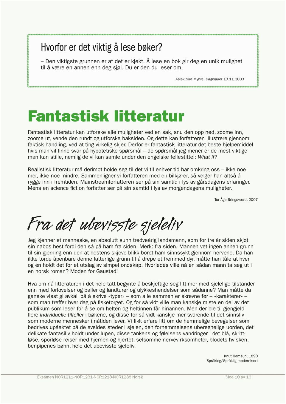 en unik mulighet til å være en annen enn deg sjøl. Du er den du leser om. Fantastisk litteratur Fantastisk litteratur Aslak Sira Myhre, Dagbladet 13.11.