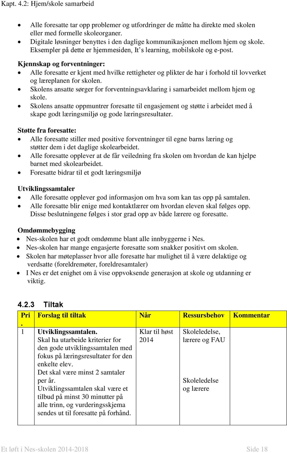 Kjennskap og forventninger: Alle foresatte er kjent med hvilke rettigheter og plikter de har i forhold til lovverket og læreplanen for skolen.