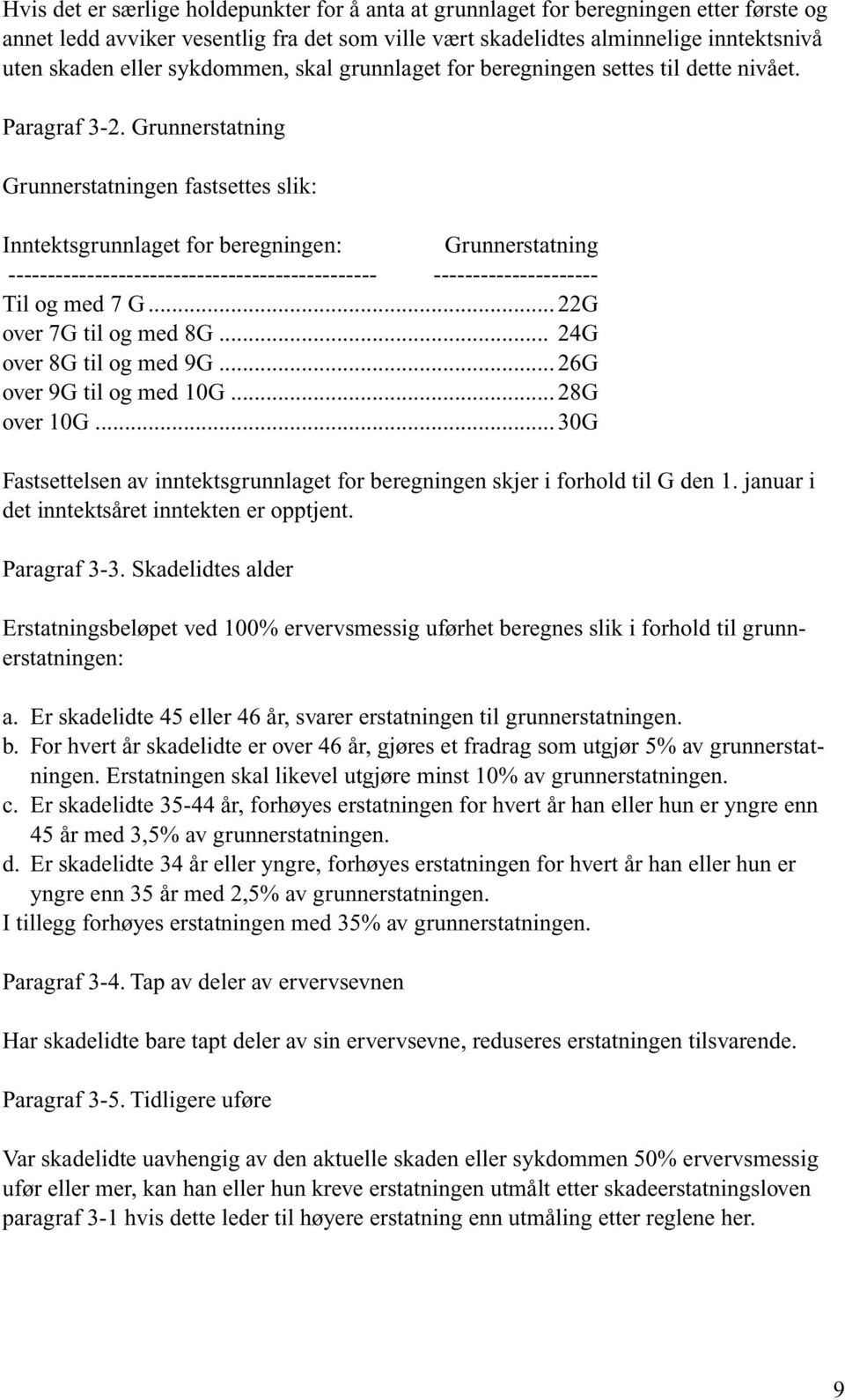 Grunnerstatning Grunnerstatningen fastsettes slik: Inntektsgrunnlaget for beregningen: Grunnerstatning ----------------------------------------------- --------------------- Til og med 7 G.