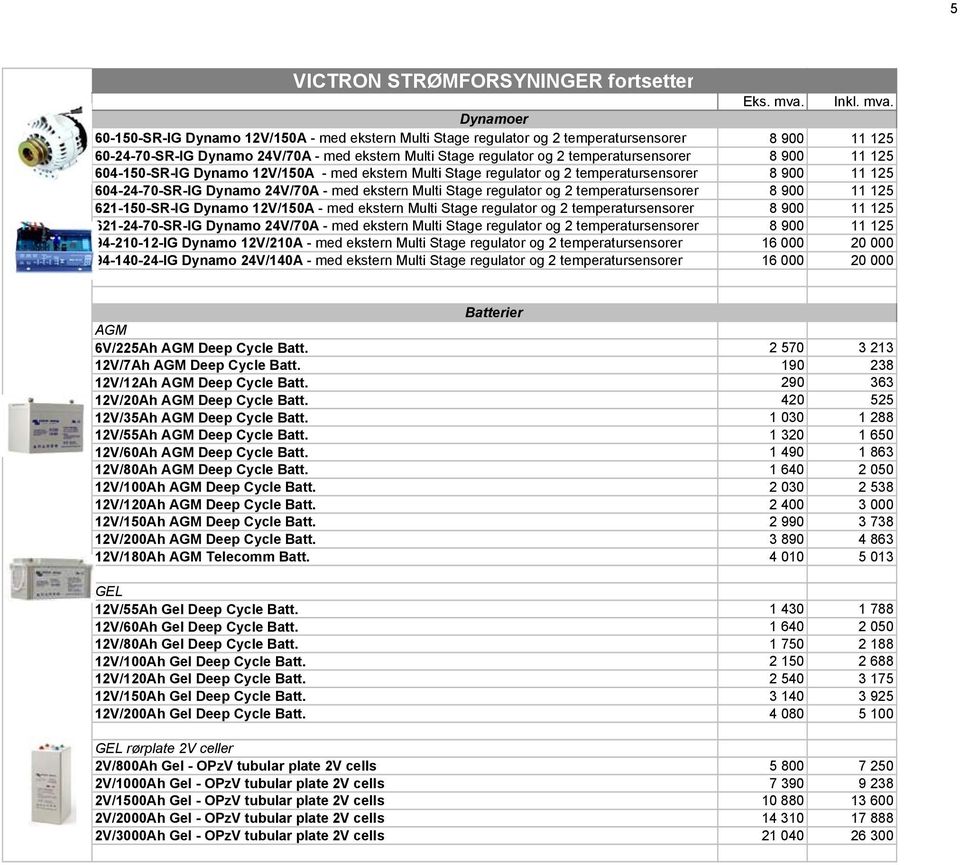 temperatursensorer 621-150-SR-IG Dynamo 12V/150A - med ekstern Multi Stage regulator og 2 temperatursensorer 621-24-70-SR-IG Dynamo 24V/70A - med ekstern Multi Stage regulator og 2 temperatursensorer