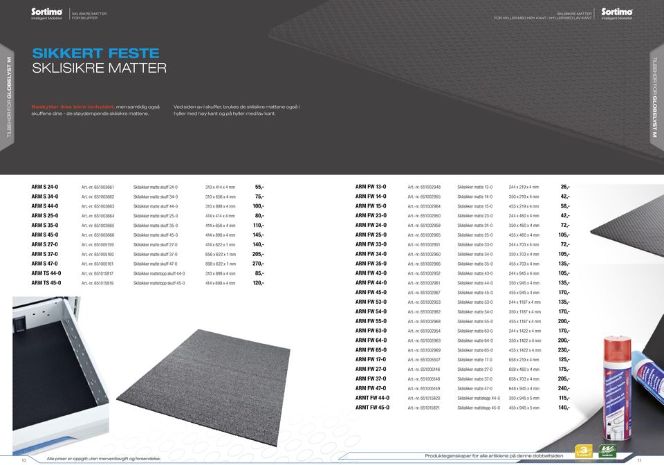 SKLiSiKrE matter FOr SKUFFer De sklisikre mattene av gummi eller gjenbruksgummi beskytter skuffene og innholdet mot skader og demper støy ved kjøring. ARM S 24-0 Art.-nr.