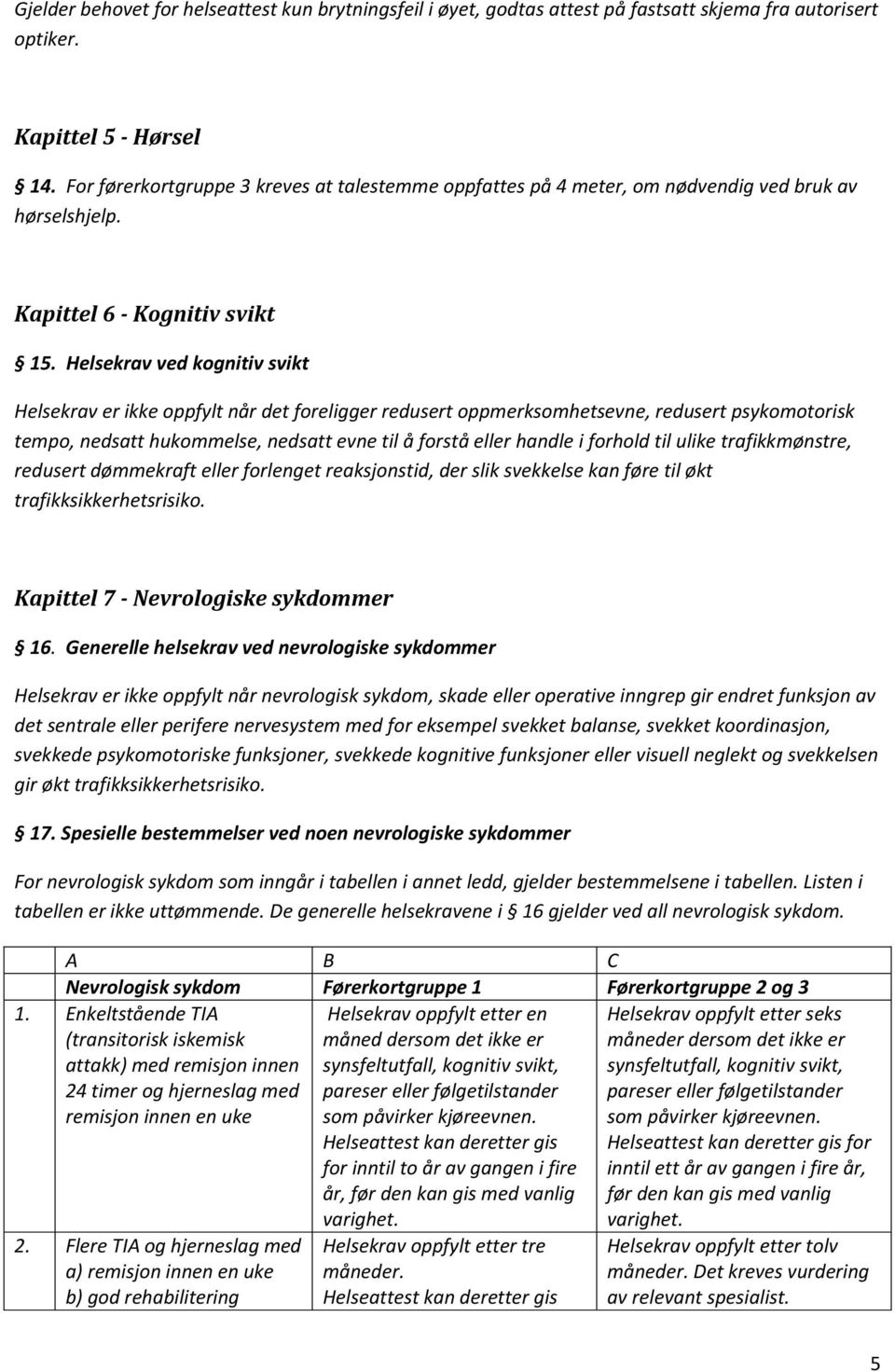 Helsekrav ved knitiv svikt Helsekrav er ikke oppfylt når det foreligger redusert oppmerksomhetsevne, redusert psykomotorisk tempo, nedsatt hukommelse, nedsatt evne til å forstå eller handle i forhold