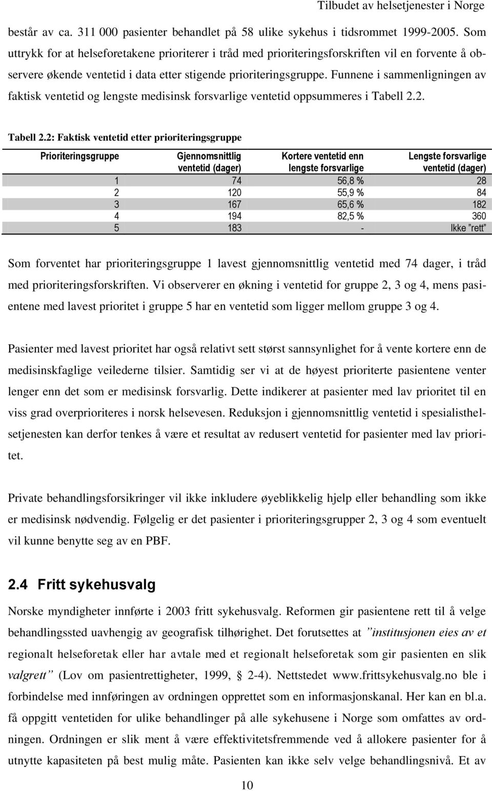 Funnene i sammenligningen av faktisk ventetid og lengste medisinsk forsvarlige ventetid oppsummeres i Tabell 2.