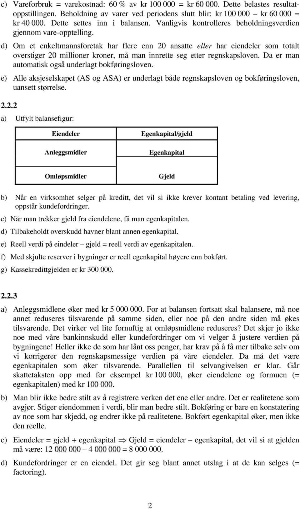 d) Om et enkeltmannsforetak har flere enn 20 ansatte eller har eiendeler som totalt overstiger 20 millioner kroner, må man innrette seg etter regnskapsloven.