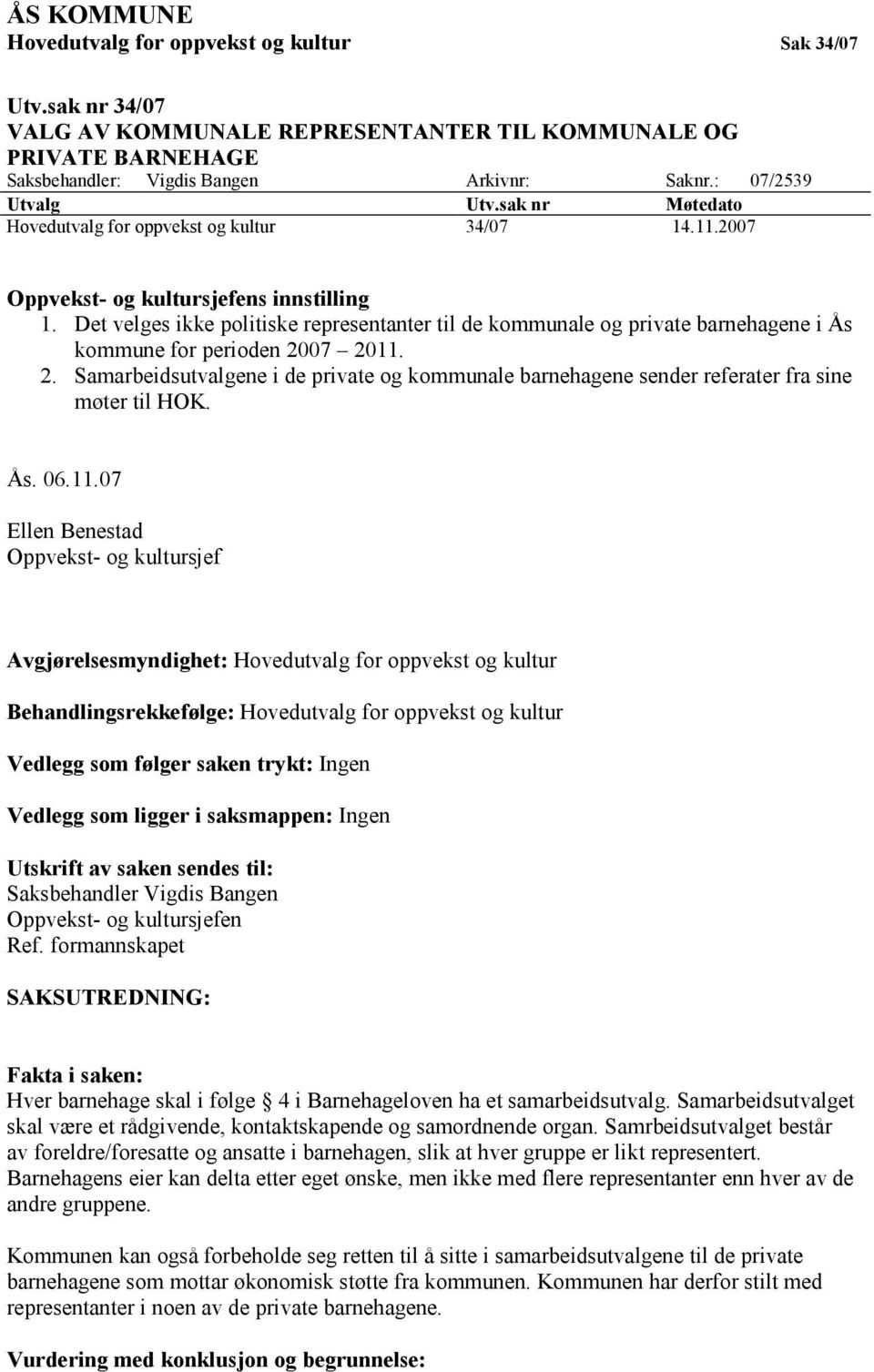 Det velges ikke politiske representanter til de kommunale og private barnehagene i Ås kommune for perioden 20