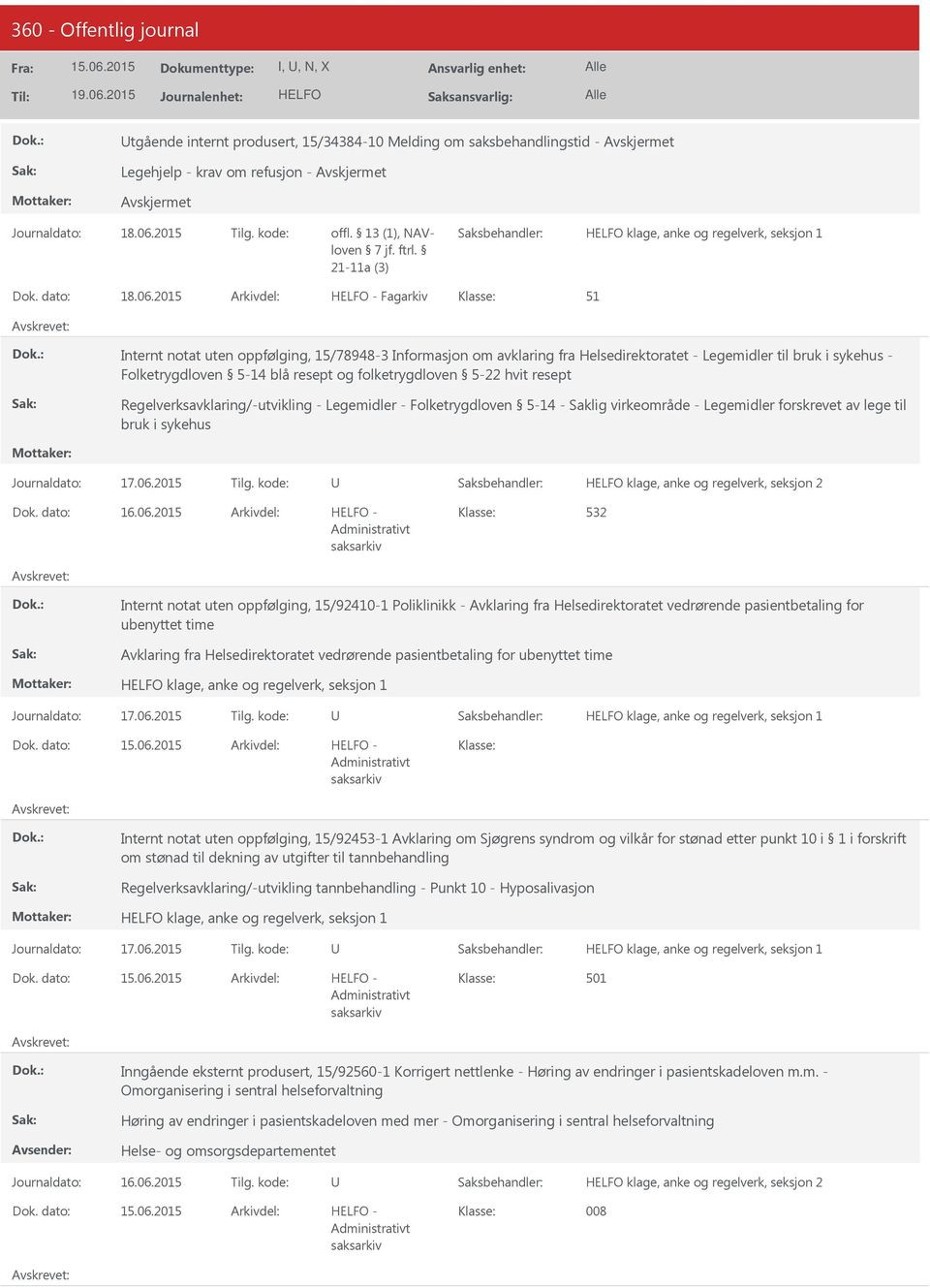 hvit resept Regelverksavklaring/-utvikling - Legemidler - Folketrygdloven 5-14 - Saklig virkeområde - Legemidler forskrevet av lege til bruk i sykehus klage, anke og regelverk, seksjon 2 16.06.