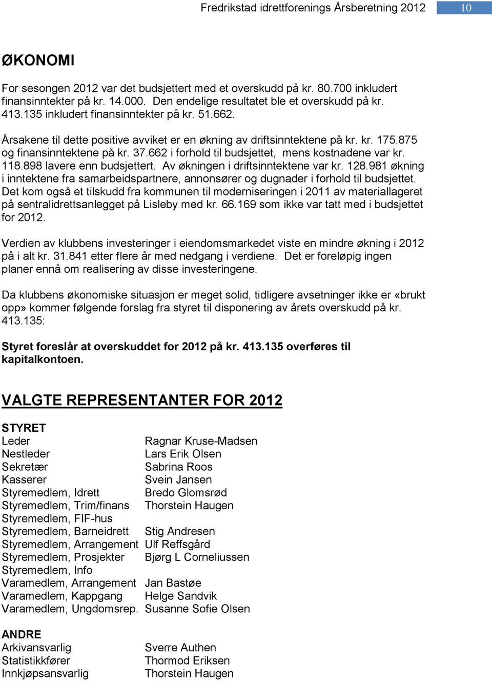 875 og finansinntektene på kr. 37.662 i forhold til budsjettet, mens kostnadene var kr. 118.898 lavere enn budsjettert. Av økningen i driftsinntektene var kr. 128.