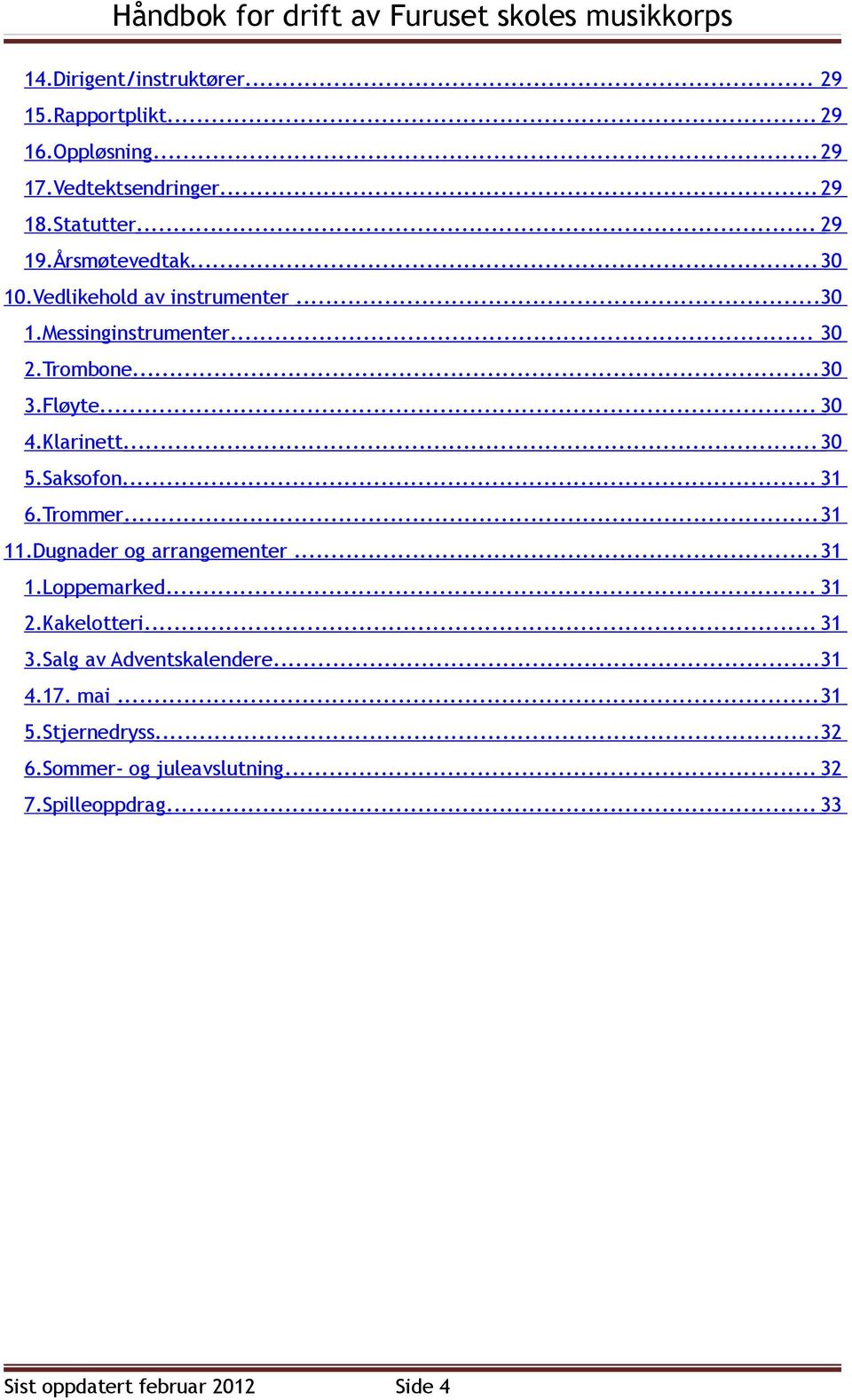 .. 30 5.Saksofon... 31 6.Trommer... 31 11.Dugnader og arrangementer... 31 1.Loppemarked... 31 2.Kakelotteri... 31 3.