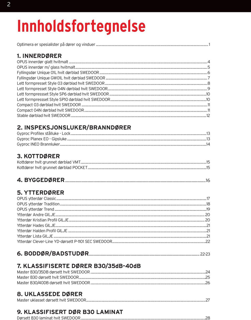 ..9 Lett formpressset Style SP6 dørblad hvit SWEDOOR...10 Lett formpressset Style SP10 dørblad hvit SWEDOOR...10 Compact 03 dørblad hvit SWEDOOR...11 Compact 04N dørblad hvit SWEDOOR.